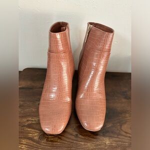Rose pink croc leather ankle boots - size 7